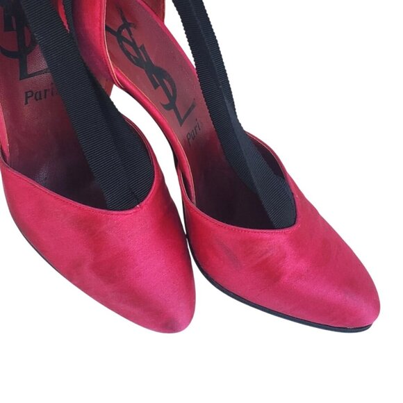 Vintage YSL Paris Silk Pumps 80s Yves San Laurent Strappy Heels 5 1/2 M - Picture 13 of 15